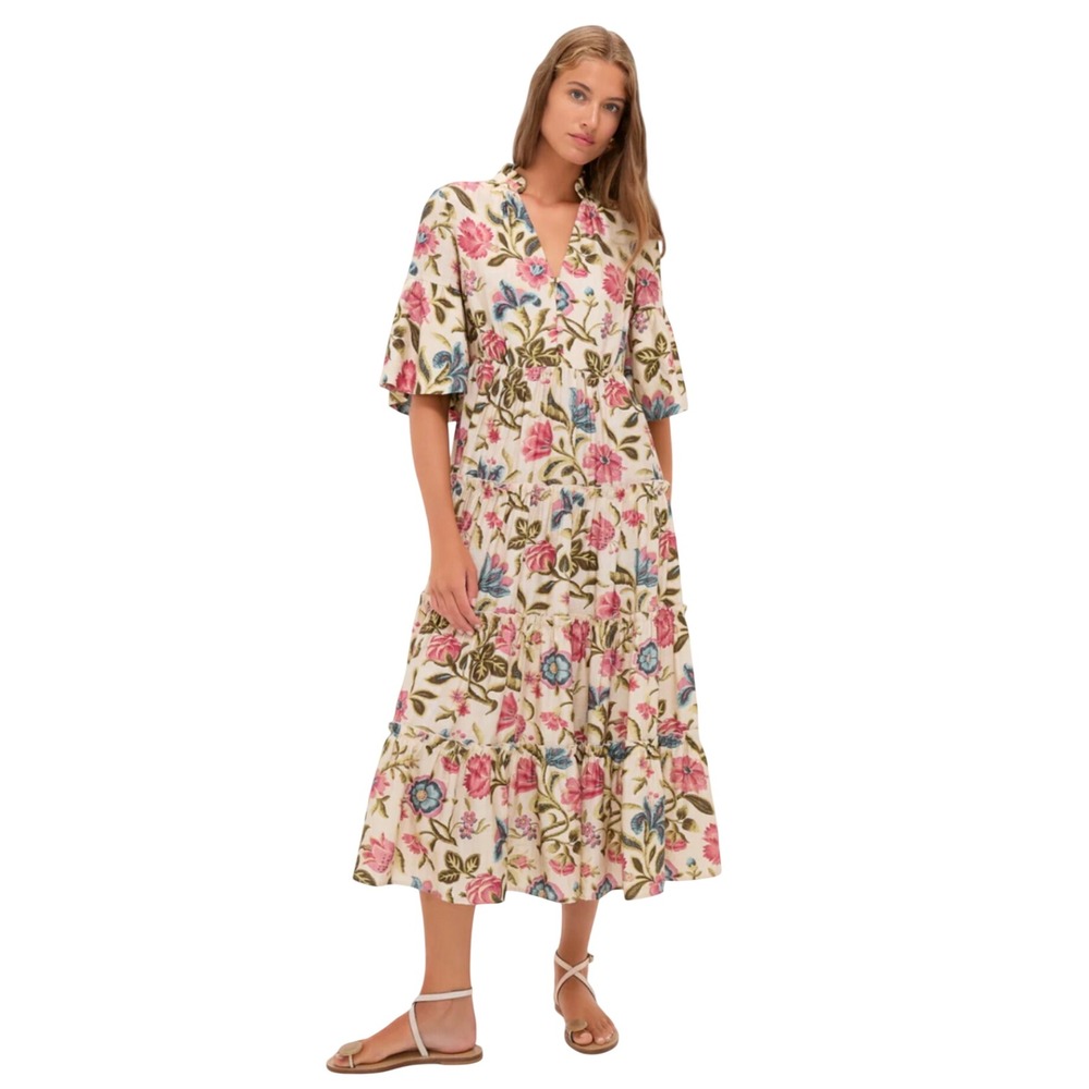 Tuckernuck NEW Dianthus Floral Tiered Midi Dress Small Boho Coastal Romantic